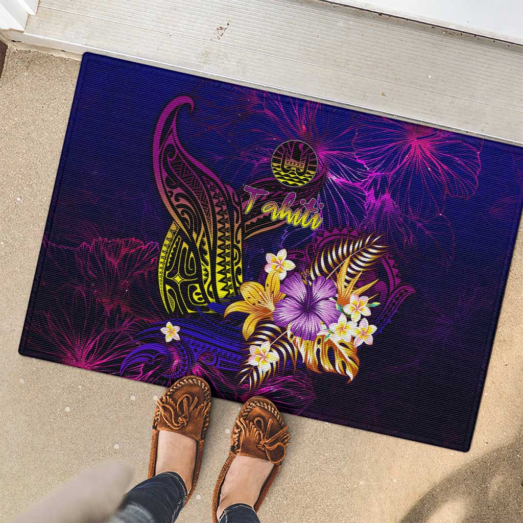 Tahiti French Polynesia Rubber Doormat Whale Hibiscus Polynesian