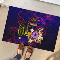 Tahiti French Polynesia Rubber Doormat Whale Hibiscus Polynesian