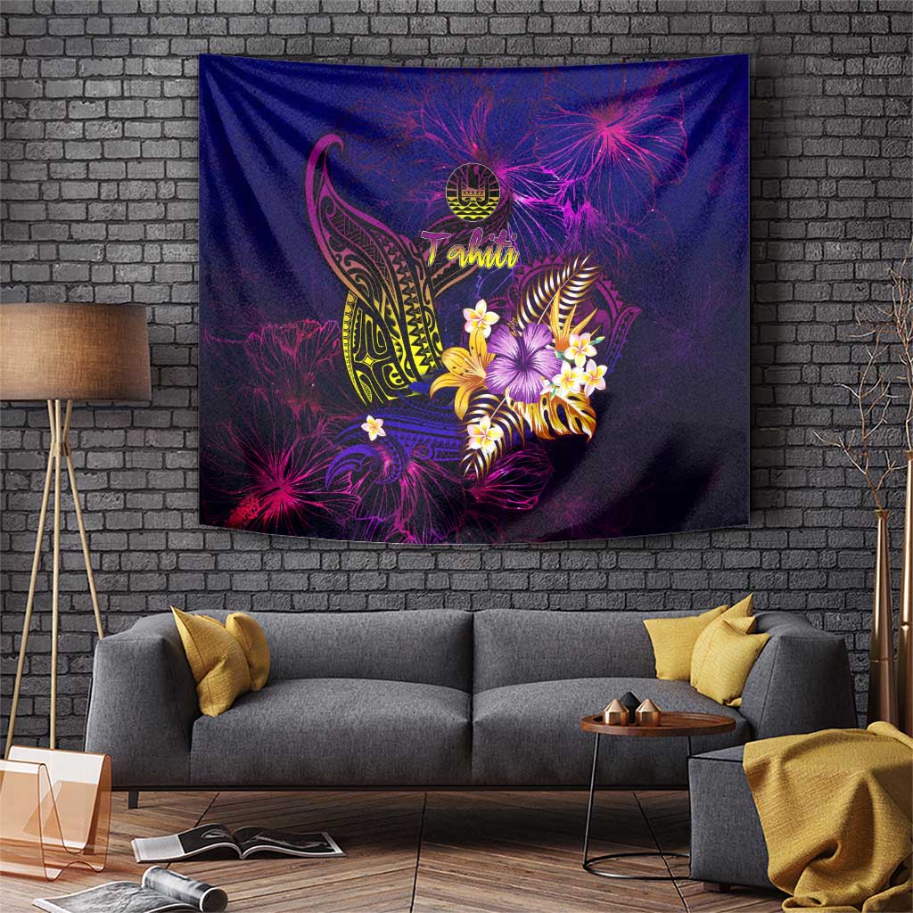 Tahiti French Polynesia Tapestry Whale Hibiscus Polynesian