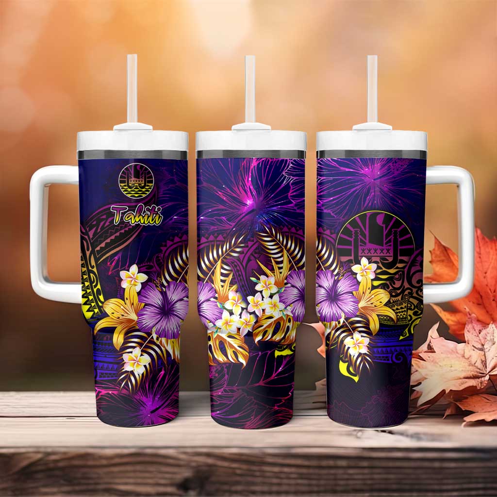 Tahiti French Polynesia Tumbler With Handle Whale Hibiscus Polynesian