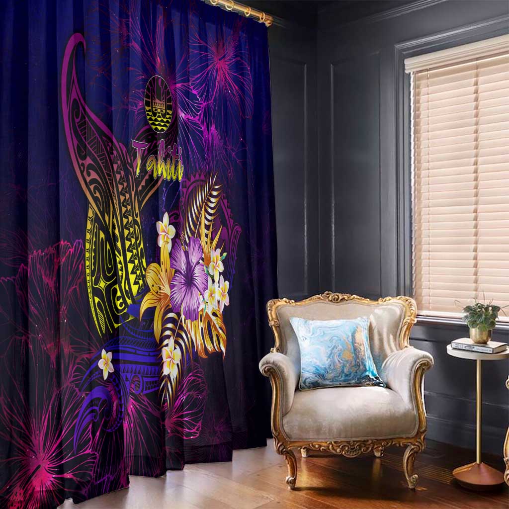 Tahiti French Polynesia Window Curtain Whale Hibiscus Polynesian