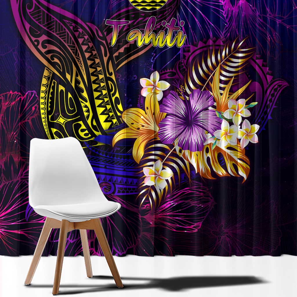 Tahiti French Polynesia Window Curtain Whale Hibiscus Polynesian