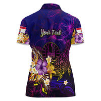 Tahiti French Polynesia Women Polo Shirt Whale Hibiscus Polynesian