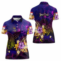 Tahiti French Polynesia Women Polo Shirt Whale Hibiscus Polynesian