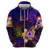 Tahiti French Polynesia Zip Hoodie Whale Hibiscus Polynesian