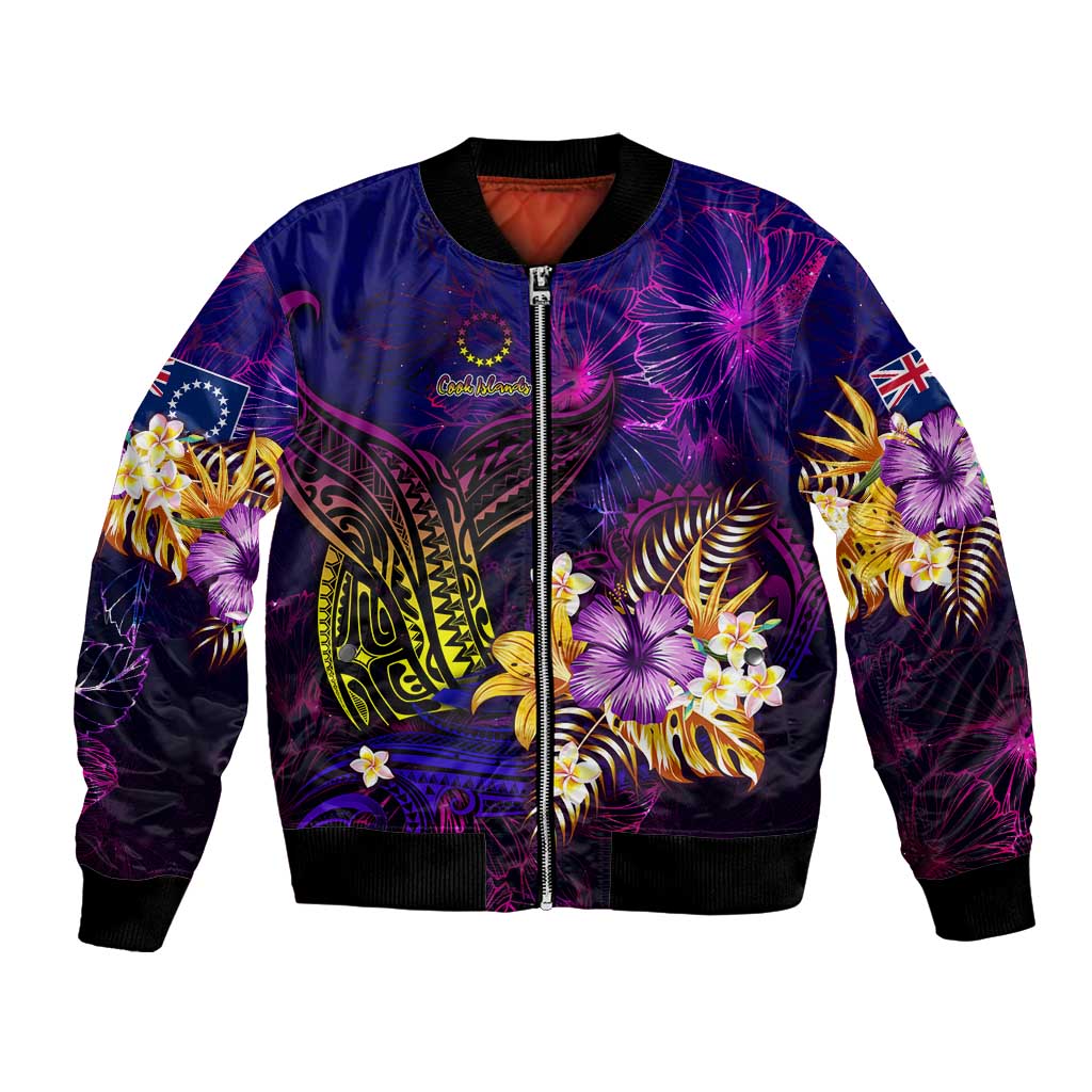 Cook Islands Bomber Jacket Whale Hibiscus Polynesian