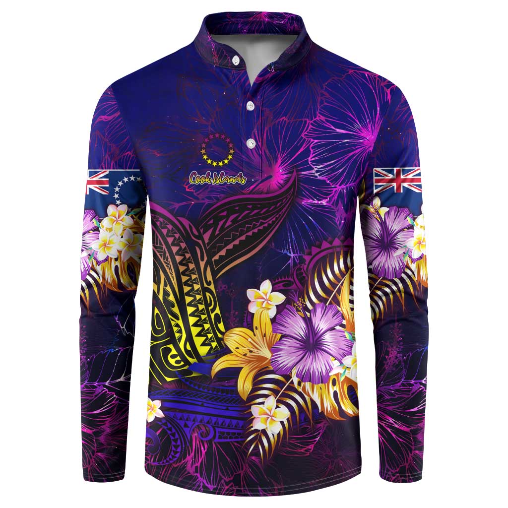 Cook Islands Button Sweatshirt Whale Hibiscus Polynesian