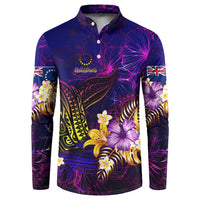 Cook Islands Button Sweatshirt Whale Hibiscus Polynesian