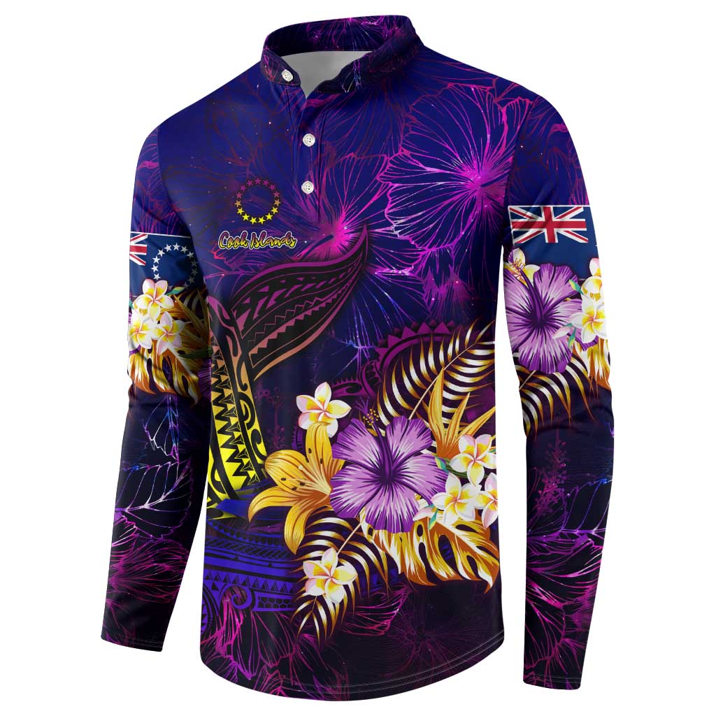 Cook Islands Button Sweatshirt Whale Hibiscus Polynesian