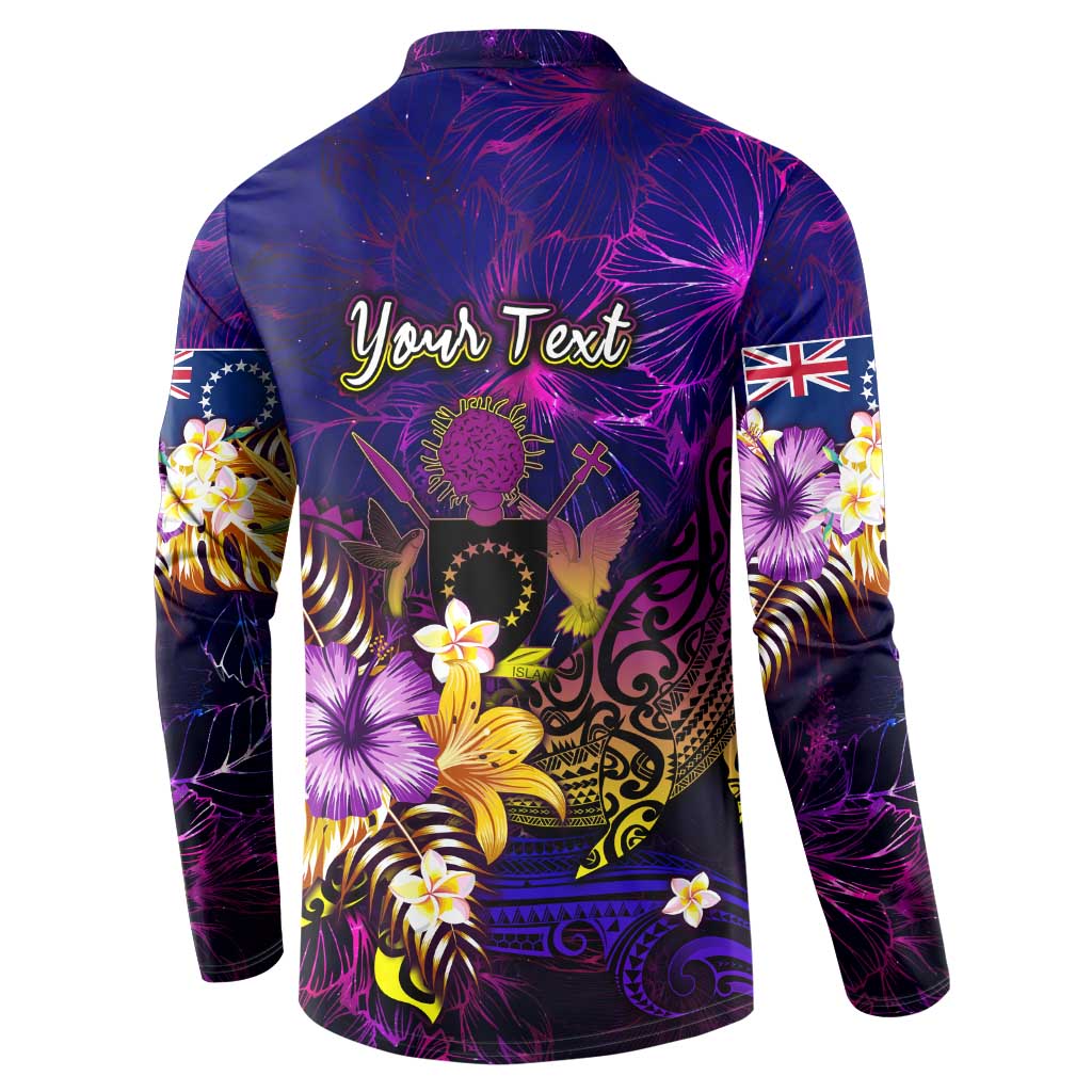 Cook Islands Button Sweatshirt Whale Hibiscus Polynesian