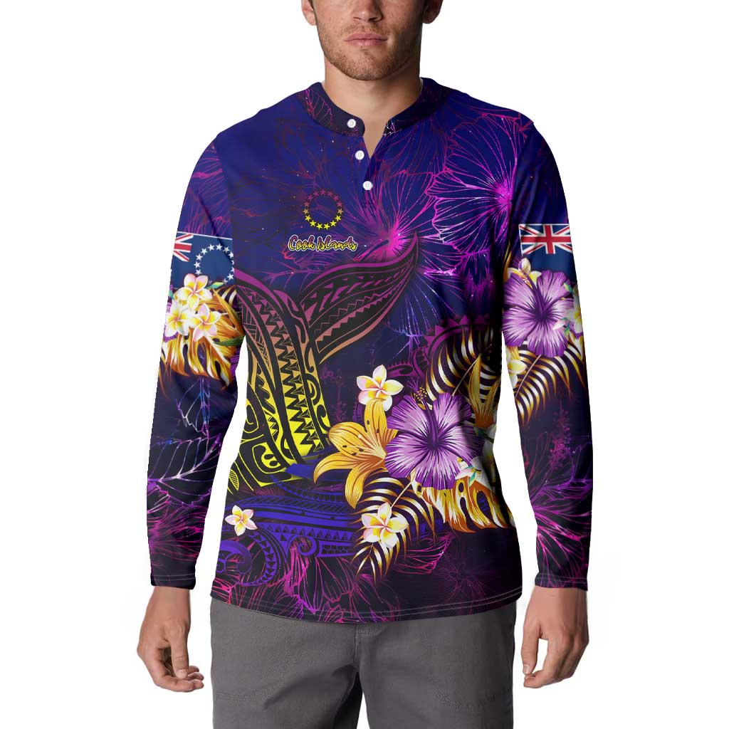 Cook Islands Button Sweatshirt Whale Hibiscus Polynesian