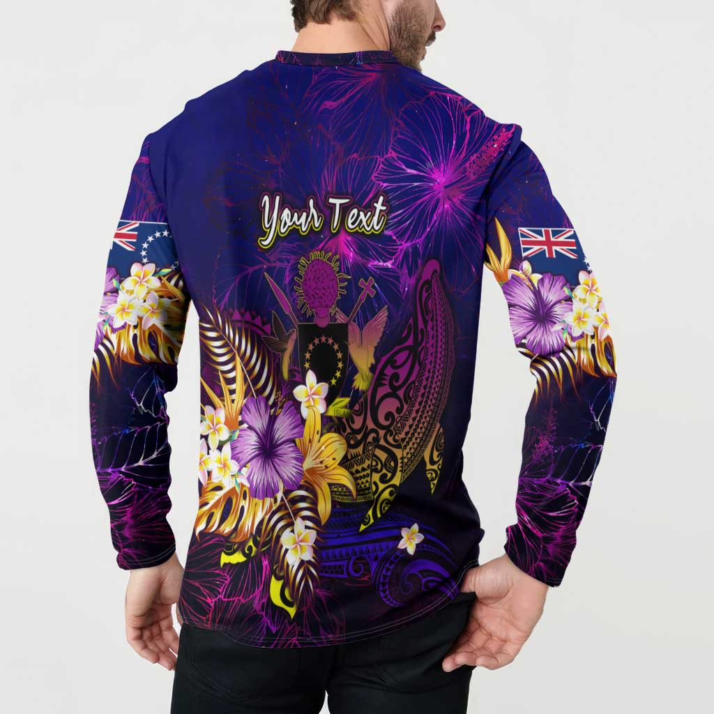 Cook Islands Button Sweatshirt Whale Hibiscus Polynesian