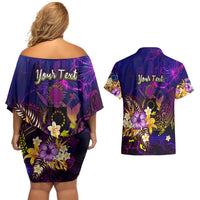 Cook Islands Couples Matching Off Shoulder Short Dress and Hawaiian Shirt Whale Hibiscus Polynesian