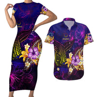Cook Islands Couples Matching Short Sleeve Bodycon Dress and Hawaiian Shirt Whale Hibiscus Polynesian