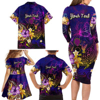 Cook Islands Family Matching Long Sleeve Bodycon Dress and Hawaiian Shirt Whale Hibiscus Polynesian