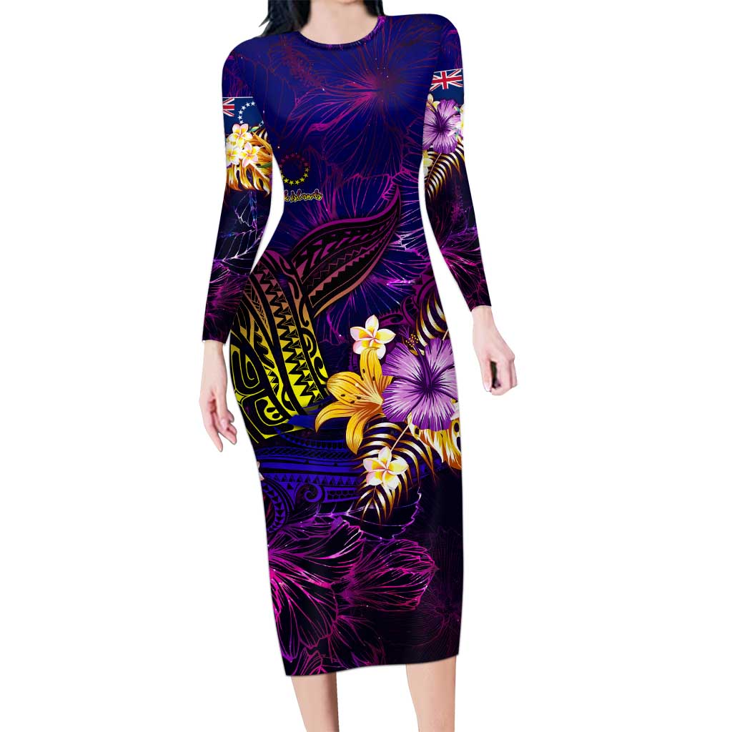 Cook Islands Family Matching Long Sleeve Bodycon Dress and Hawaiian Shirt Whale Hibiscus Polynesian