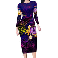 Cook Islands Family Matching Long Sleeve Bodycon Dress and Hawaiian Shirt Whale Hibiscus Polynesian