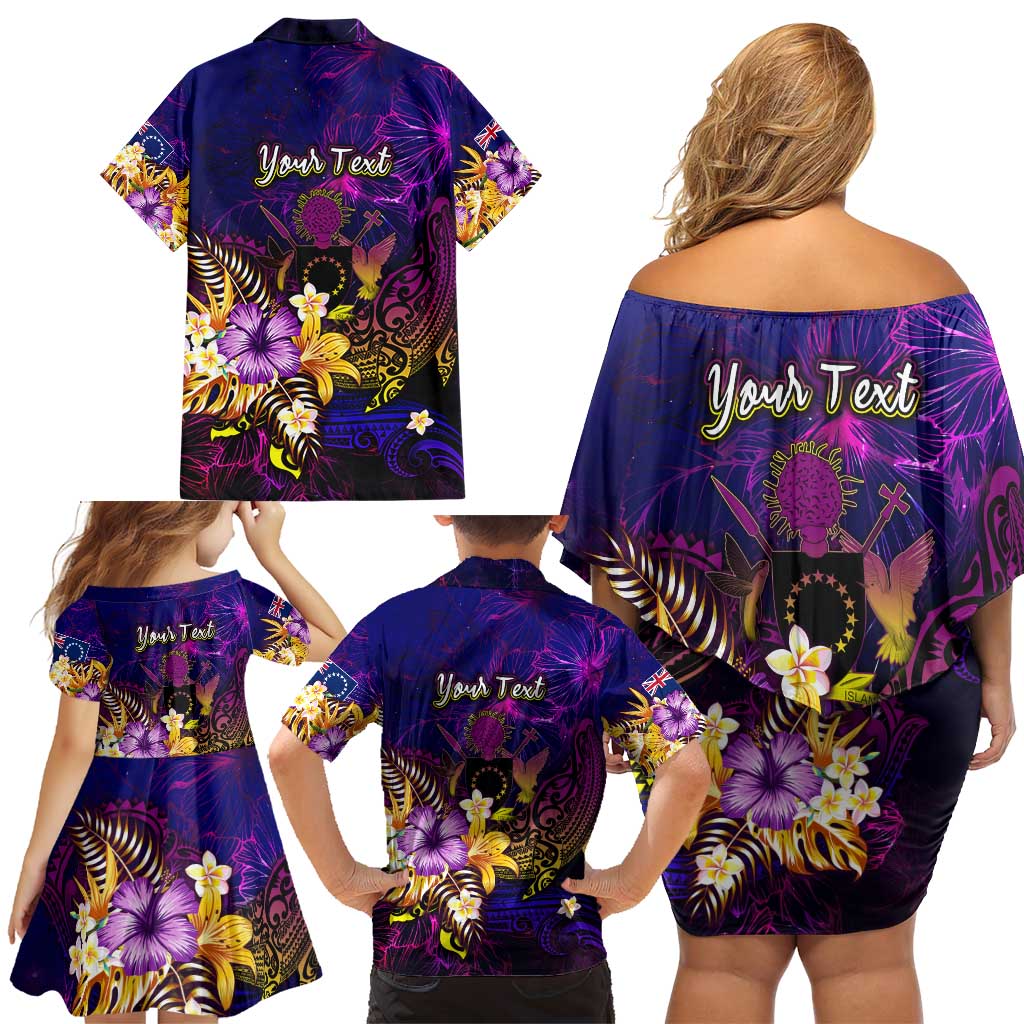 Cook Islands Family Matching Off Shoulder Short Dress and Hawaiian Shirt Whale Hibiscus Polynesian