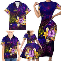 Cook Islands Family Matching Short Sleeve Bodycon Dress and Hawaiian Shirt Whale Hibiscus Polynesian