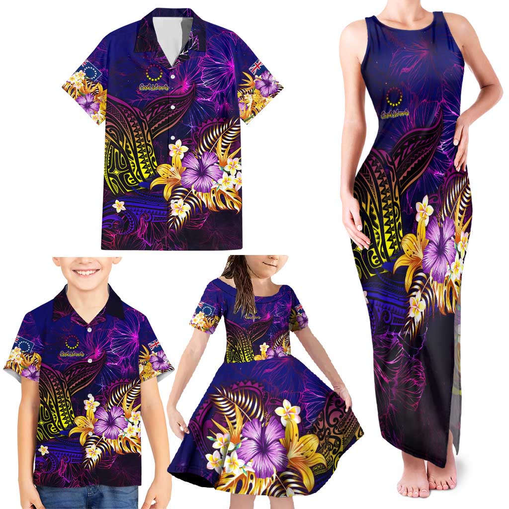 Cook Islands Family Matching Tank Maxi Dress and Hawaiian Shirt Whale Hibiscus Polynesian
