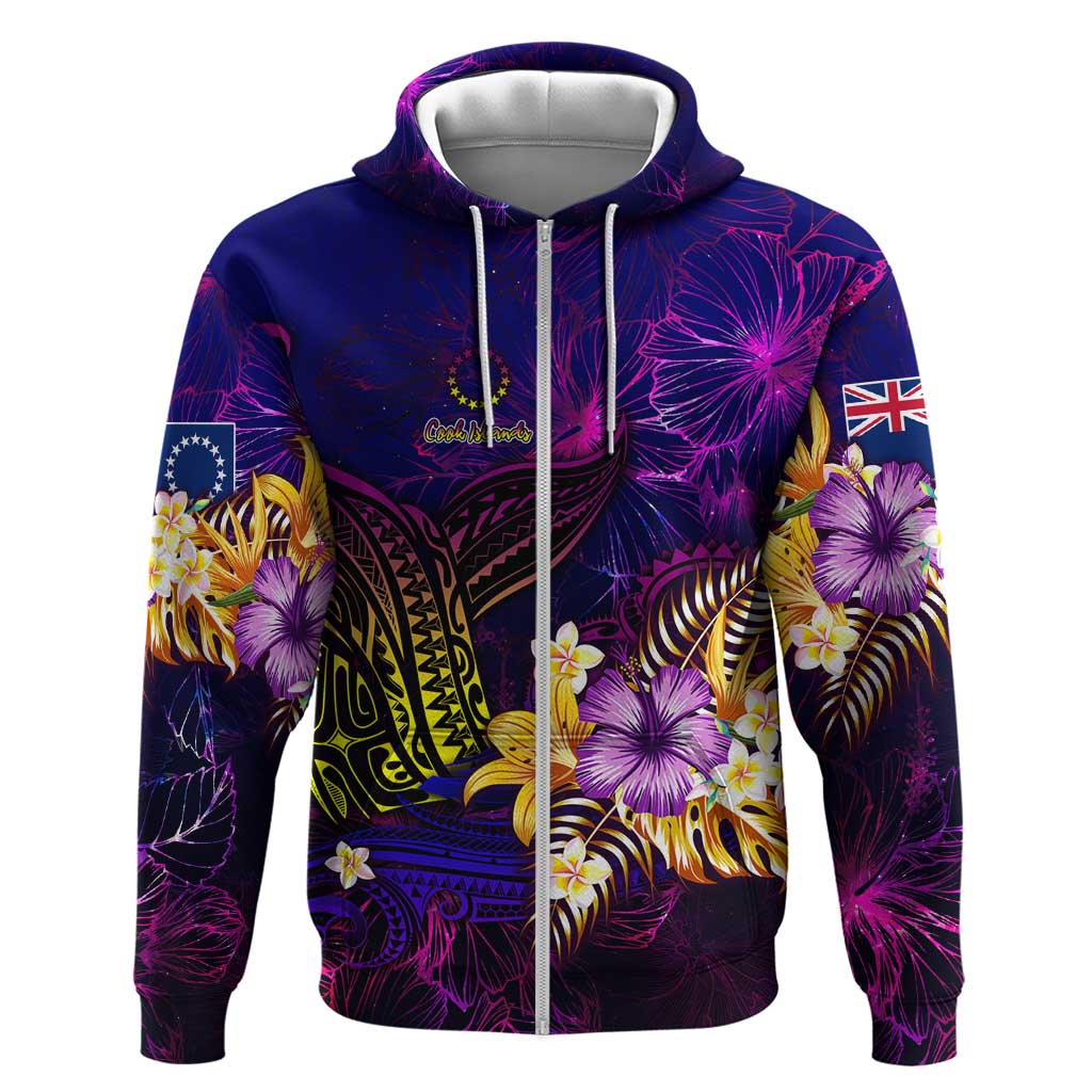 Cook Islands Hoodie Whale Hibiscus Polynesian