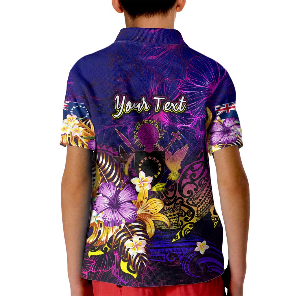 Cook Islands Kid Polo Shirt Whale Hibiscus Polynesian