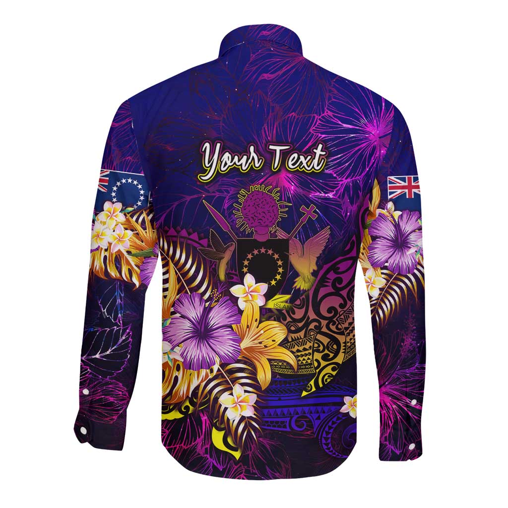 Cook Islands Long Sleeve Button Shirt Whale Hibiscus Polynesian