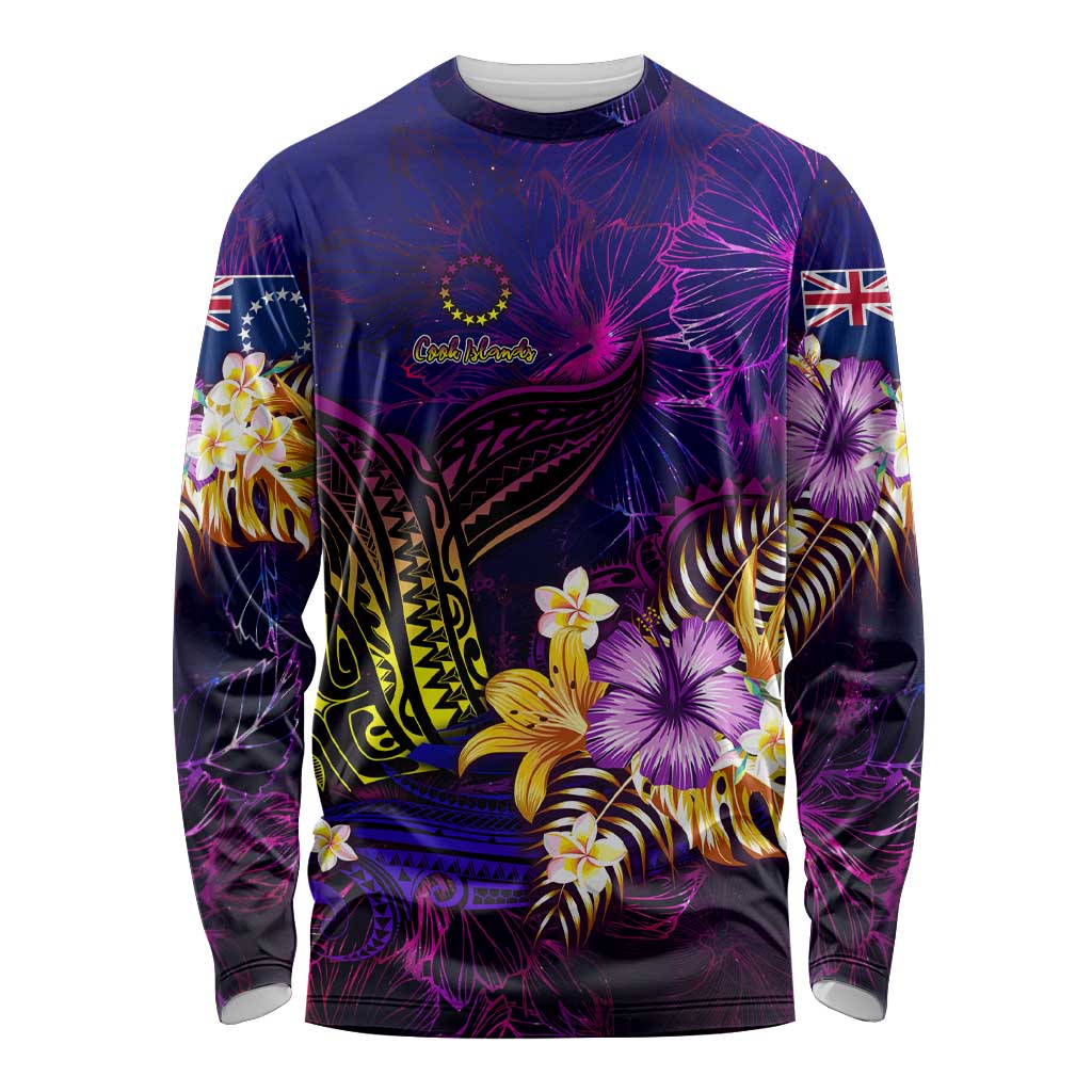 Cook Islands Long Sleeve Shirt Whale Hibiscus Polynesian