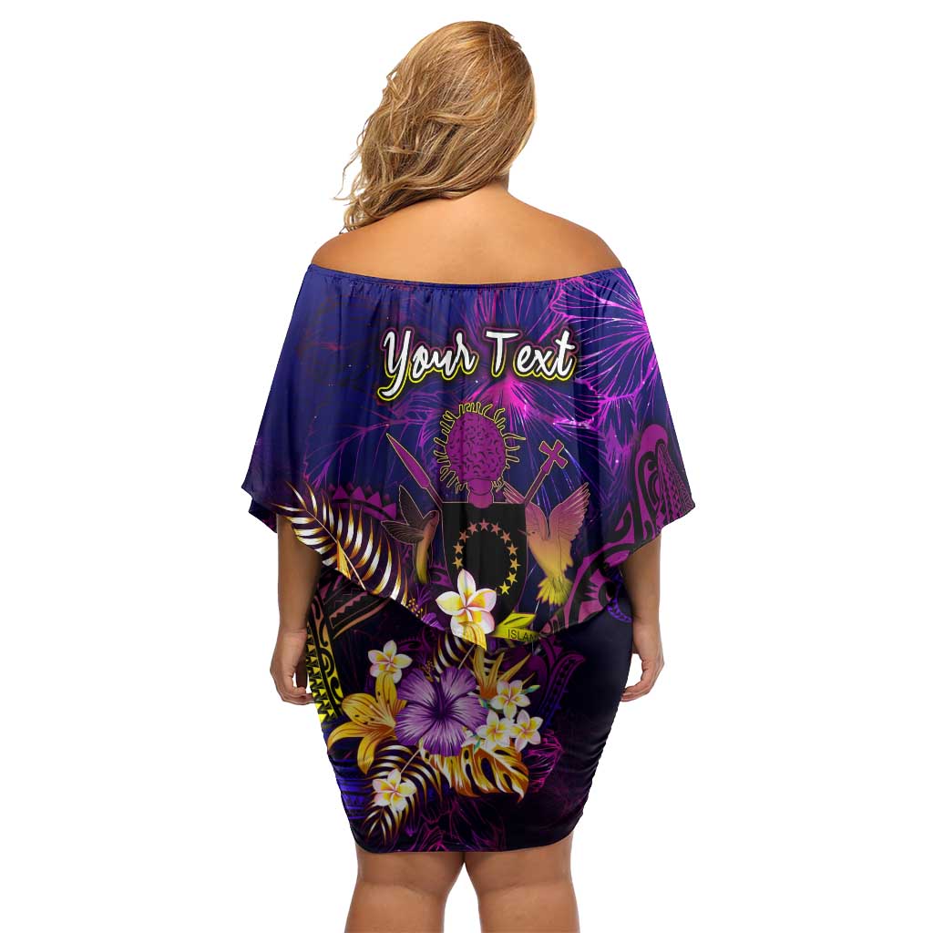 Cook Islands Off Shoulder Short Dress Whale Hibiscus Polynesian