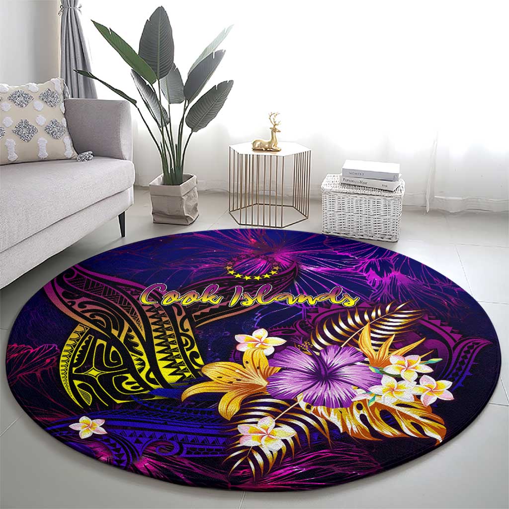 Cook Islands Round Carpet Whale Hibiscus Polynesian