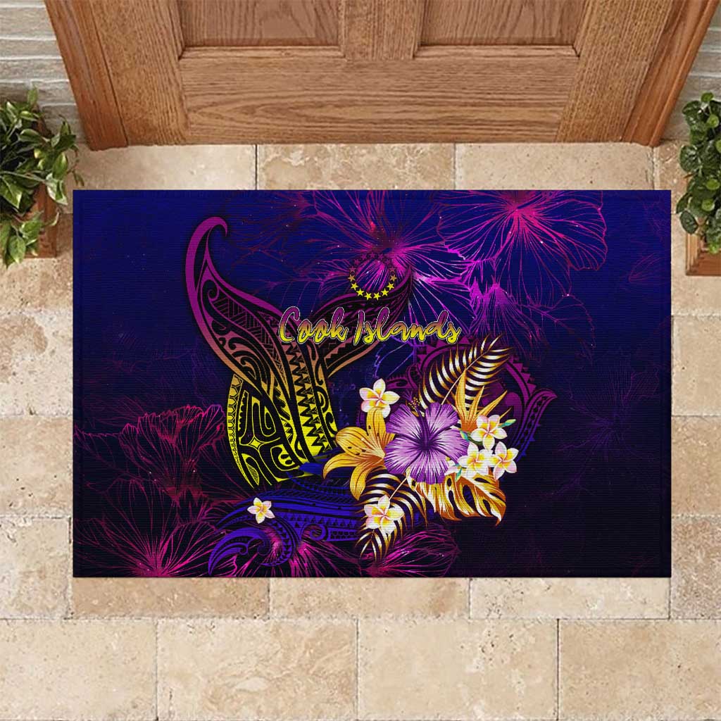 Cook Islands Rubber Doormat Whale Hibiscus Polynesian