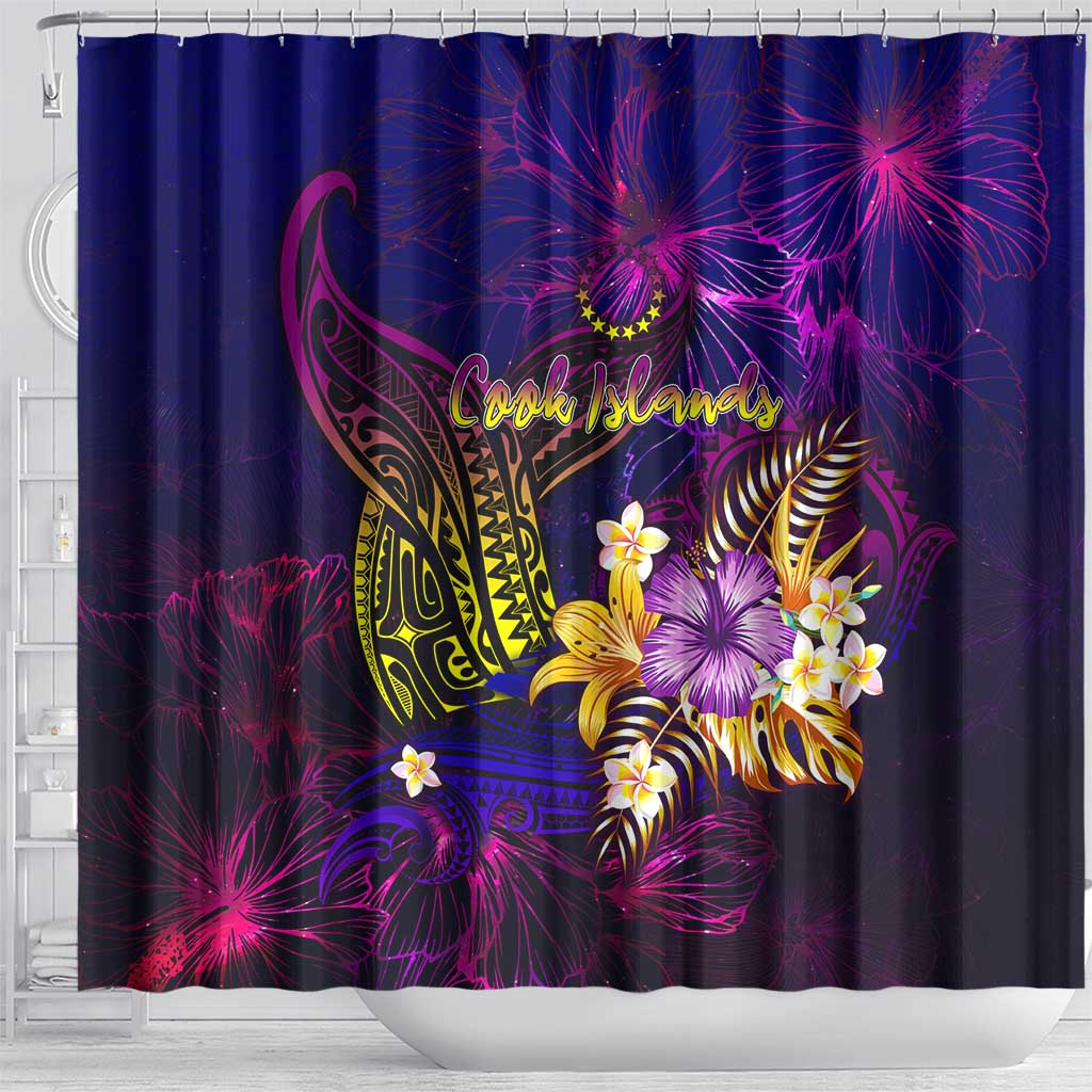 Cook Islands Shower Curtain Whale Hibiscus Polynesian