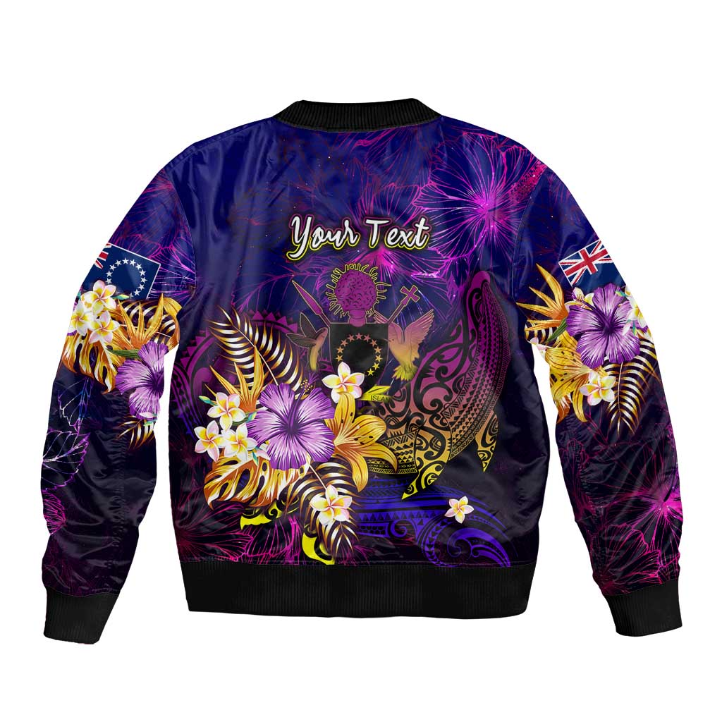 Cook Islands Sleeve Zip Bomber Jacket Whale Hibiscus Polynesian