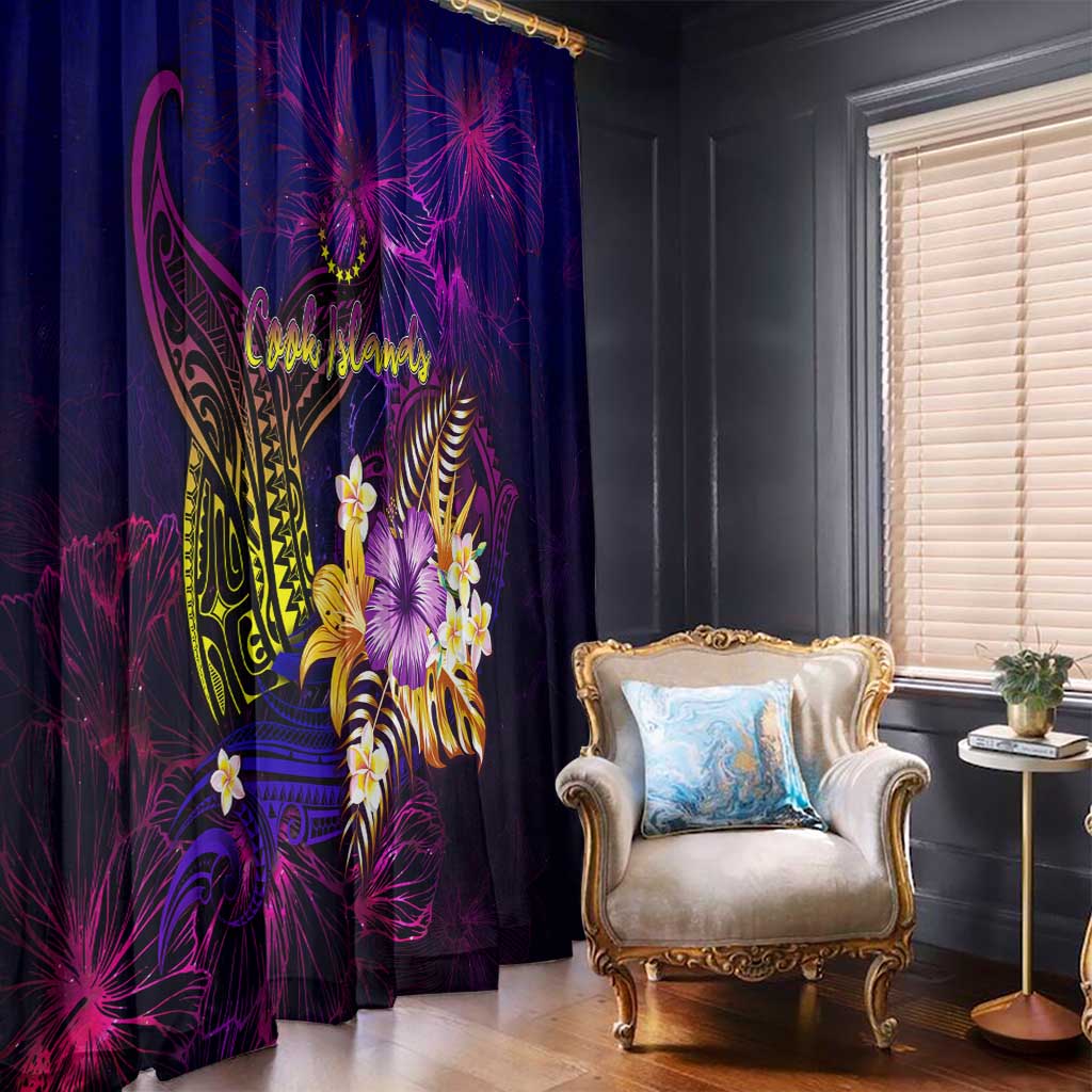 Cook Islands Window Curtain Whale Hibiscus Polynesian