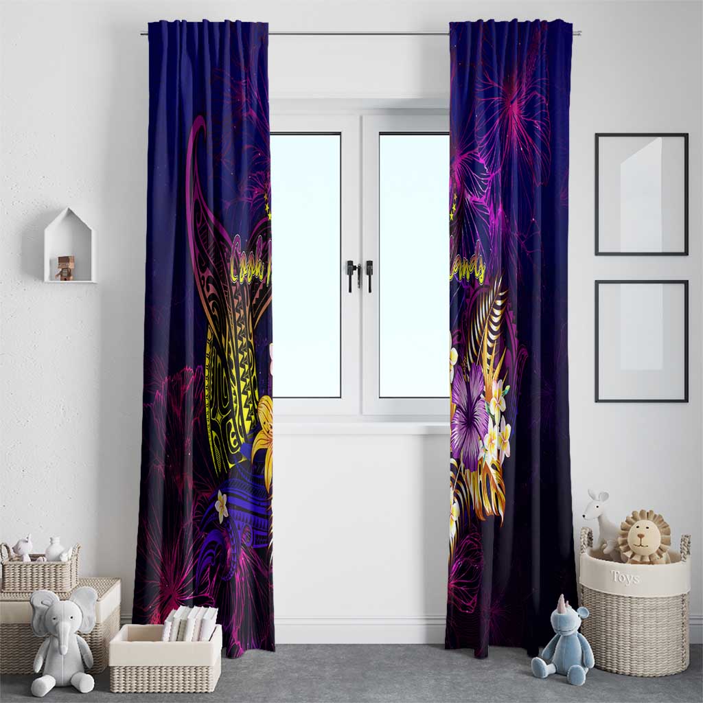 Cook Islands Window Curtain Whale Hibiscus Polynesian