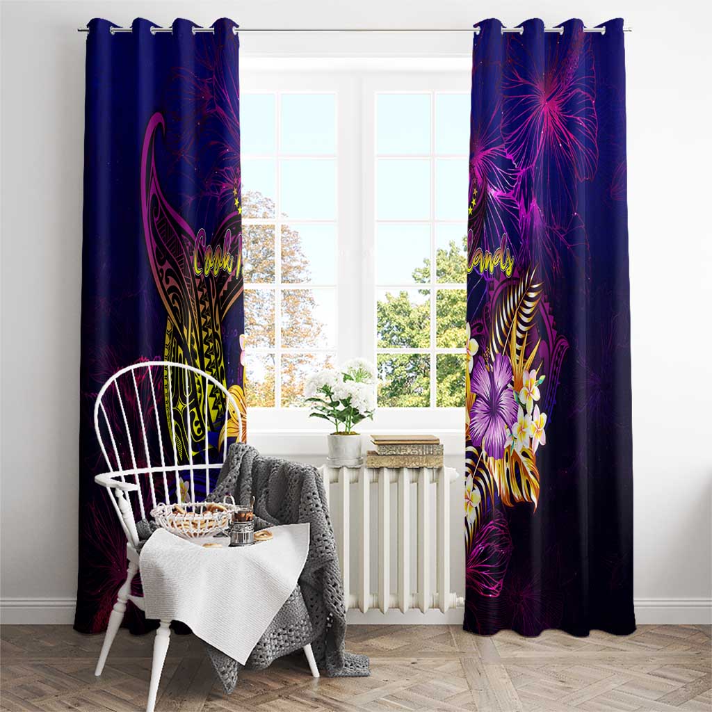 Cook Islands Window Curtain Whale Hibiscus Polynesian
