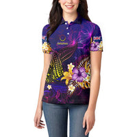 Cook Islands Women Polo Shirt Whale Hibiscus Polynesian