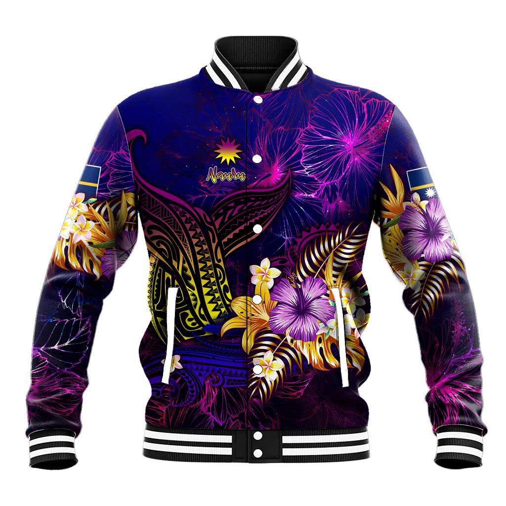 Nauru Baseball Jacket Whale Hibiscus Polynesian DT02 Unisex Purple - Polynesian Pride
