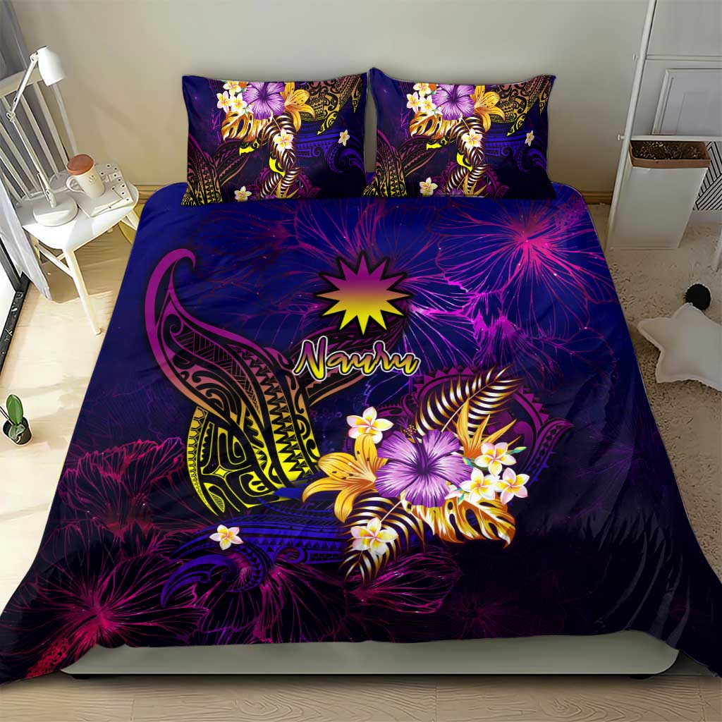 Nauru Bedding Set Whale Hibiscus Polynesian
