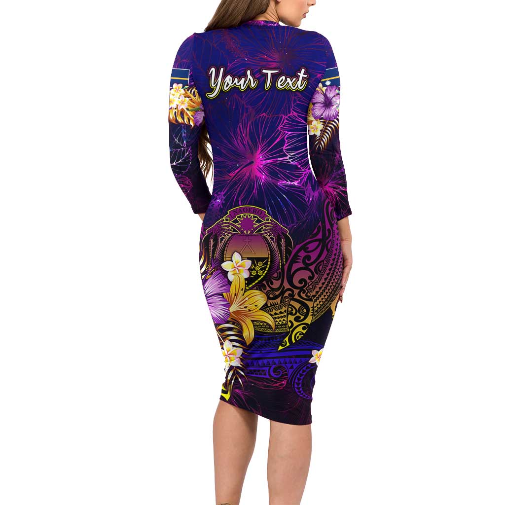 Nauru Family Matching Long Sleeve Bodycon Dress and Hawaiian Shirt Whale Hibiscus Polynesian