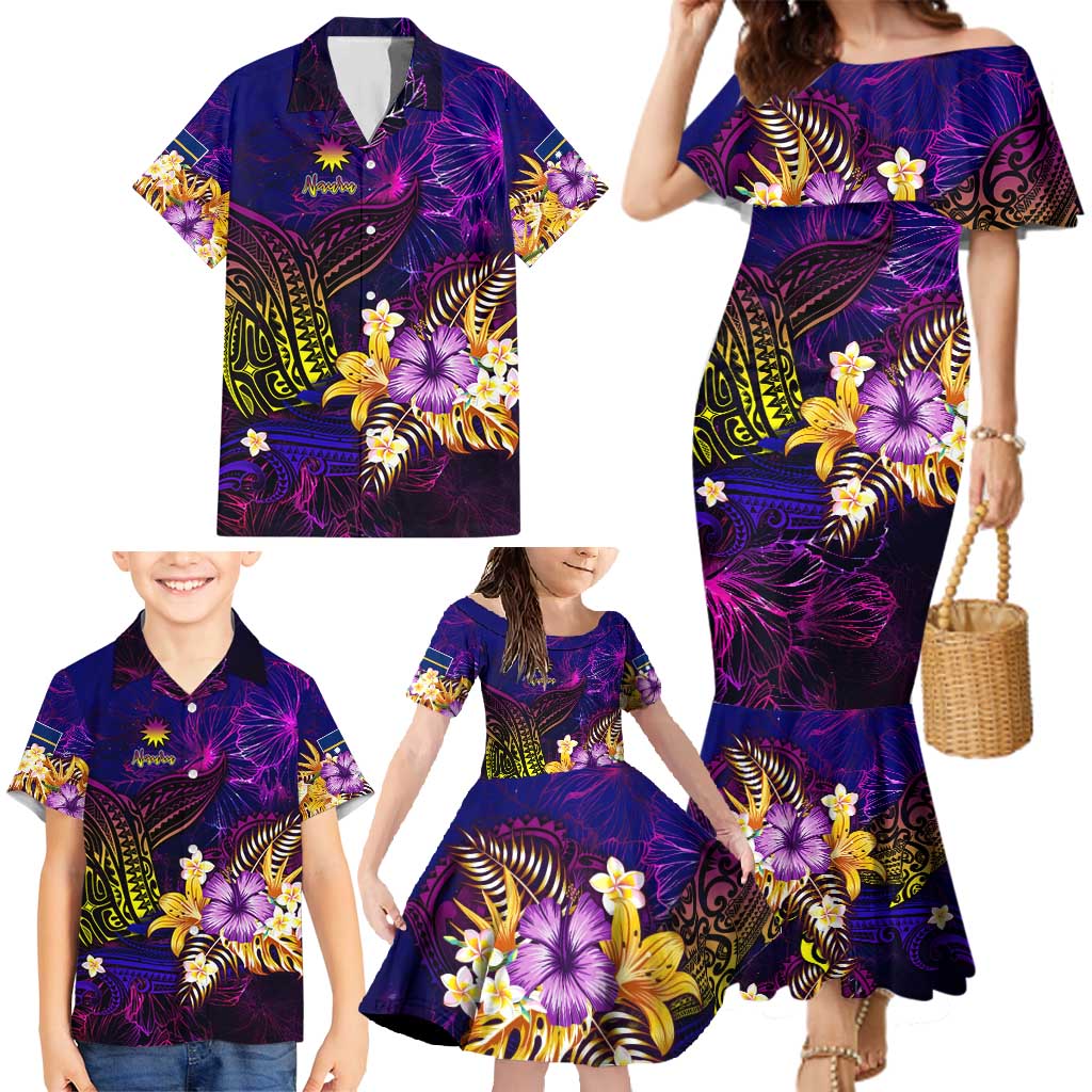 Nauru Family Matching Mermaid Dress and Hawaiian Shirt Whale Hibiscus Polynesian
