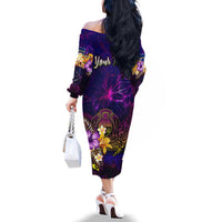 Nauru Family Matching Off The Shoulder Long Sleeve Dress and Hawaiian Shirt Whale Hibiscus Polynesian