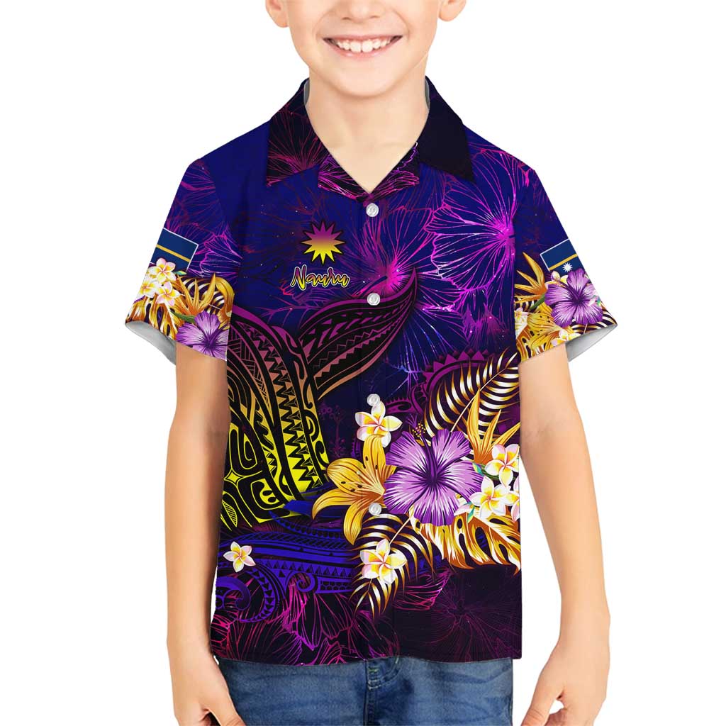 Nauru Family Matching Puletasi and Hawaiian Shirt Whale Hibiscus Polynesian