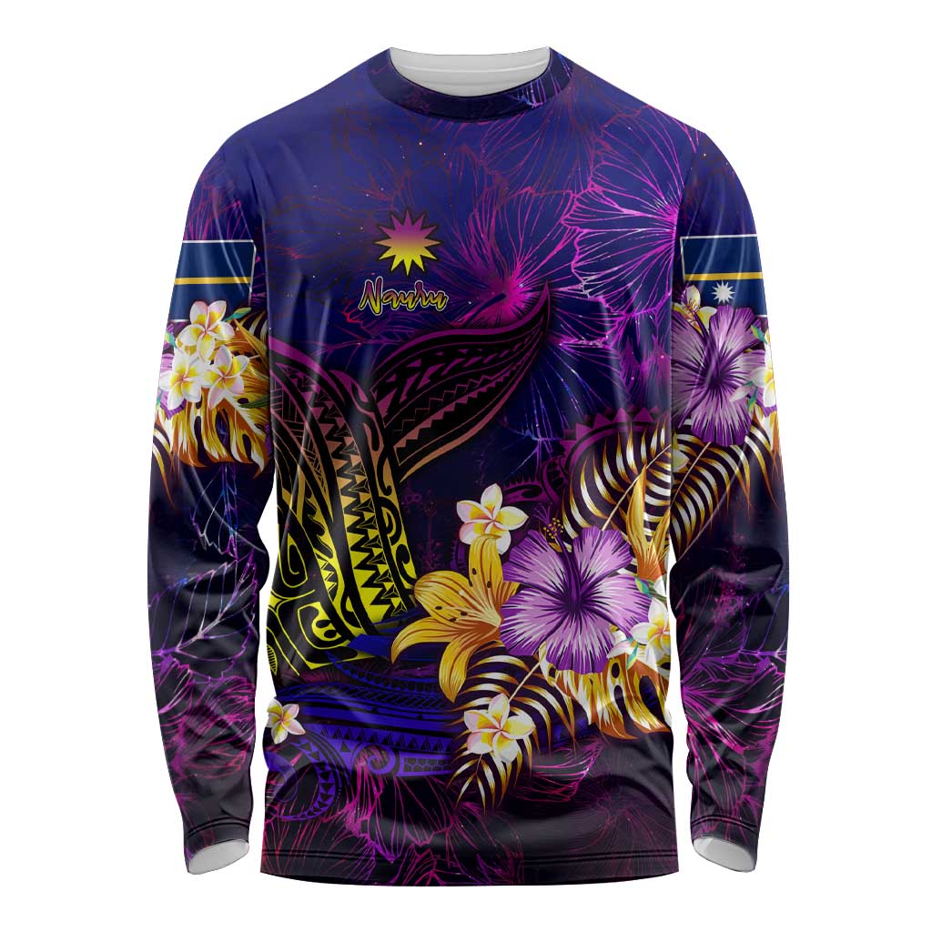 Nauru Long Sleeve Shirt Whale Hibiscus Polynesian DT02 Unisex Purple - Polynesian Pride