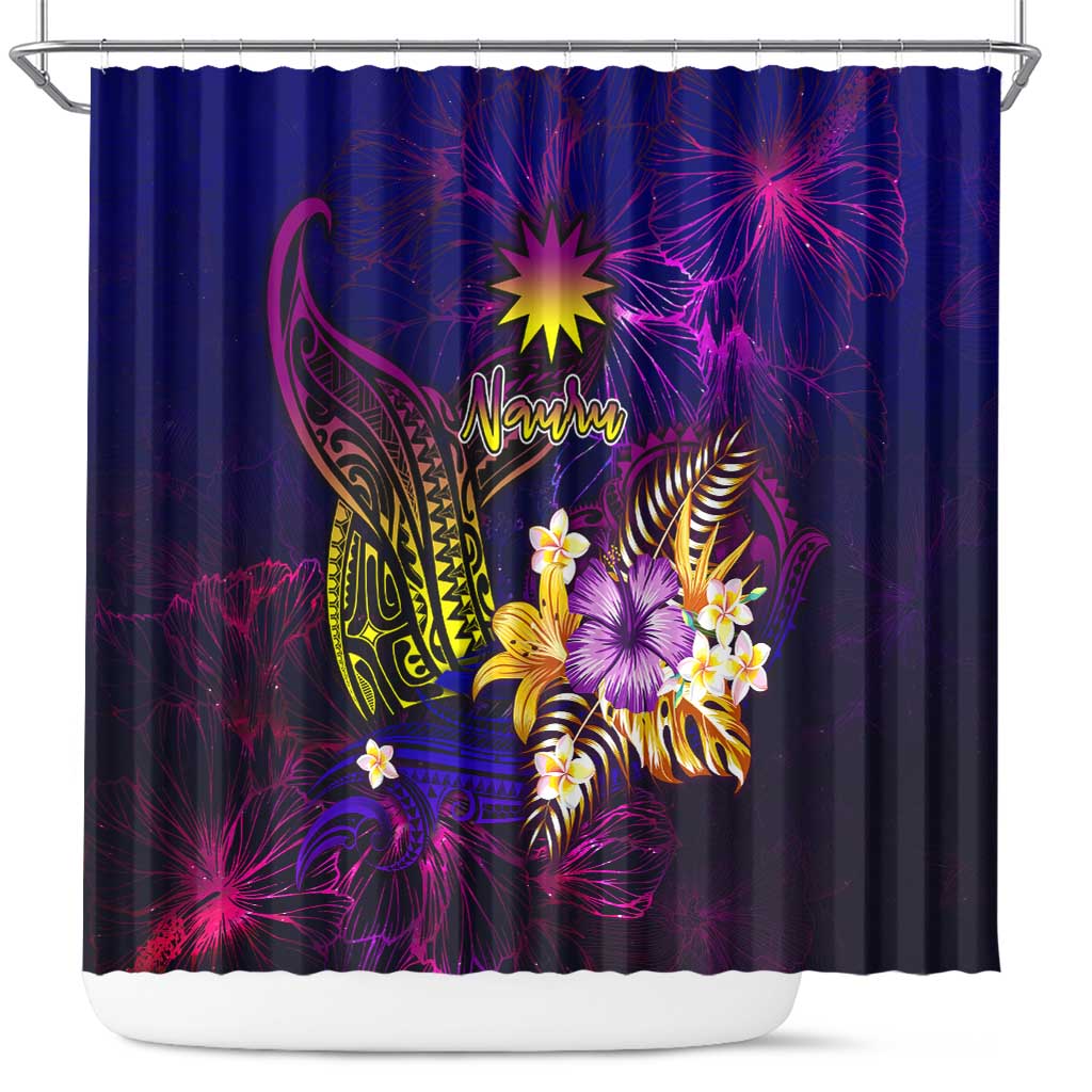 Nauru Shower Curtain Whale Hibiscus Polynesian DT02 Purple - Polynesian Pride