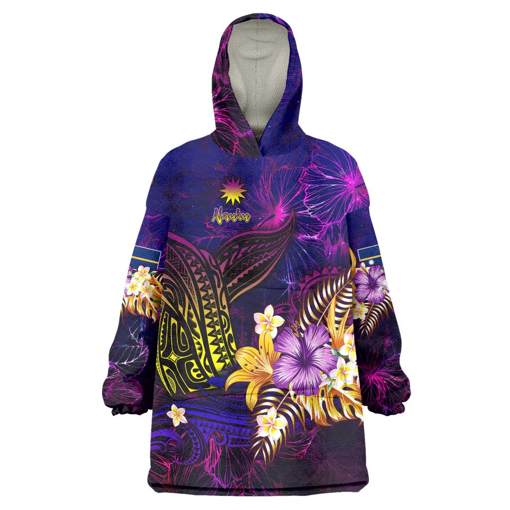 Nauru Wearable Blanket Hoodie Whale Hibiscus Polynesian DT02 One Size Purple - Polynesian Pride