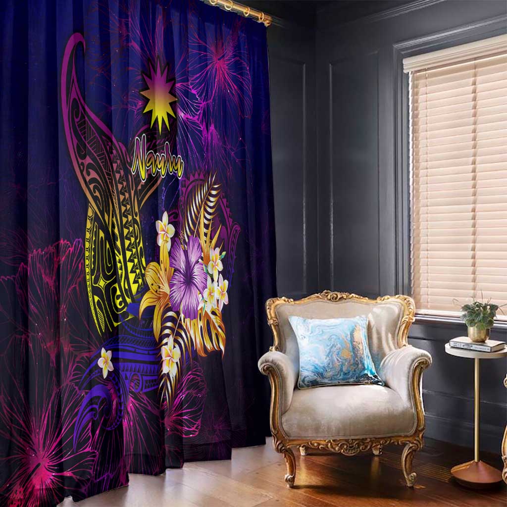 Nauru Window Curtain Whale Hibiscus Polynesian