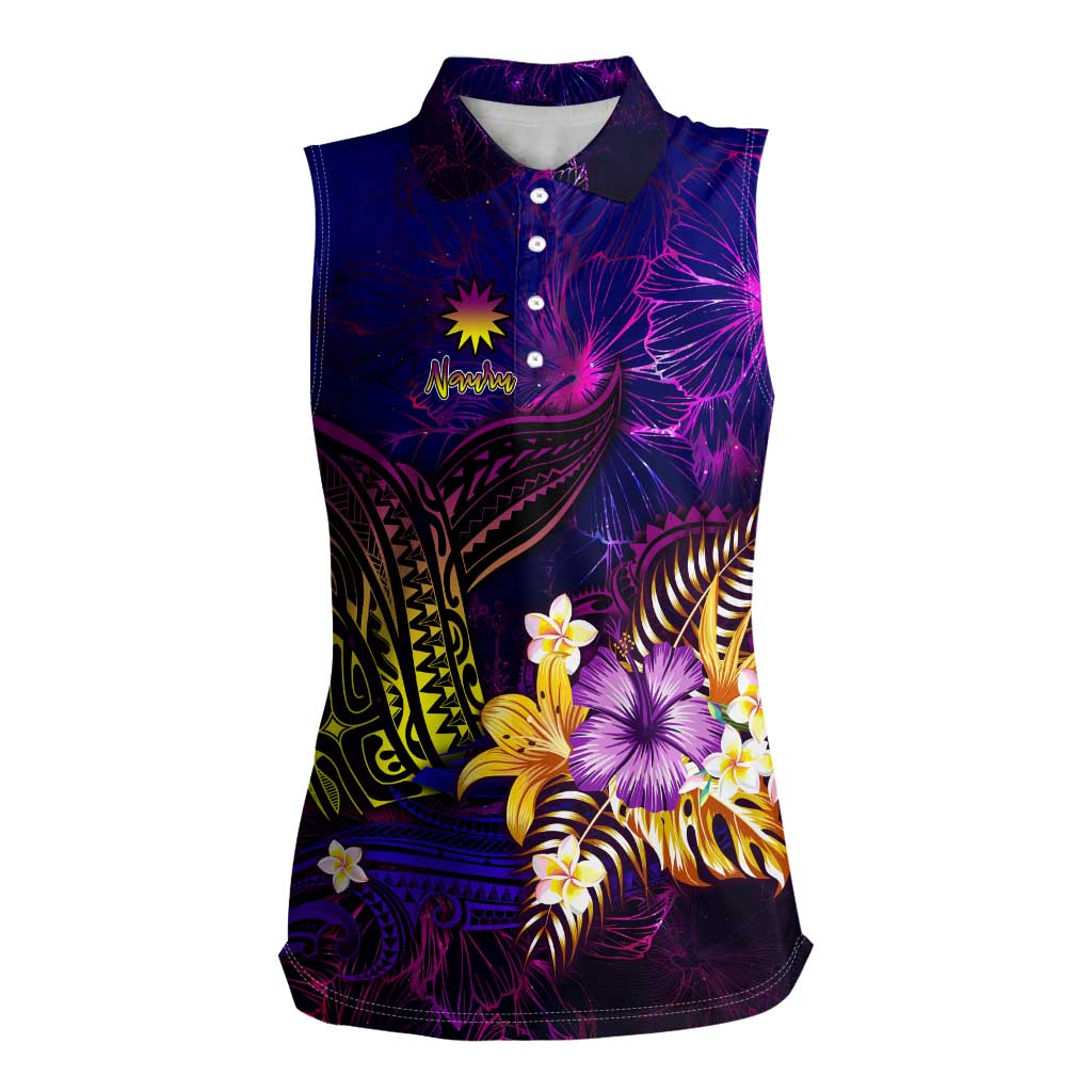 Nauru Women Sleeveless Polo Shirt Whale Hibiscus Polynesian DT02 Female Purple - Polynesian Pride