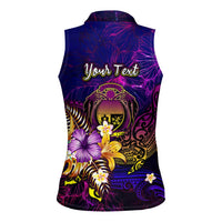 Nauru Women Sleeveless Polo Shirt Whale Hibiscus Polynesian