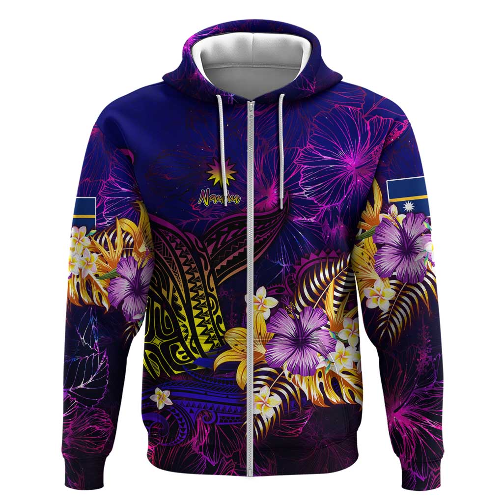 Nauru Zip Hoodie Whale Hibiscus Polynesian DT02 Zip Hoodie Purple - Polynesian Pride